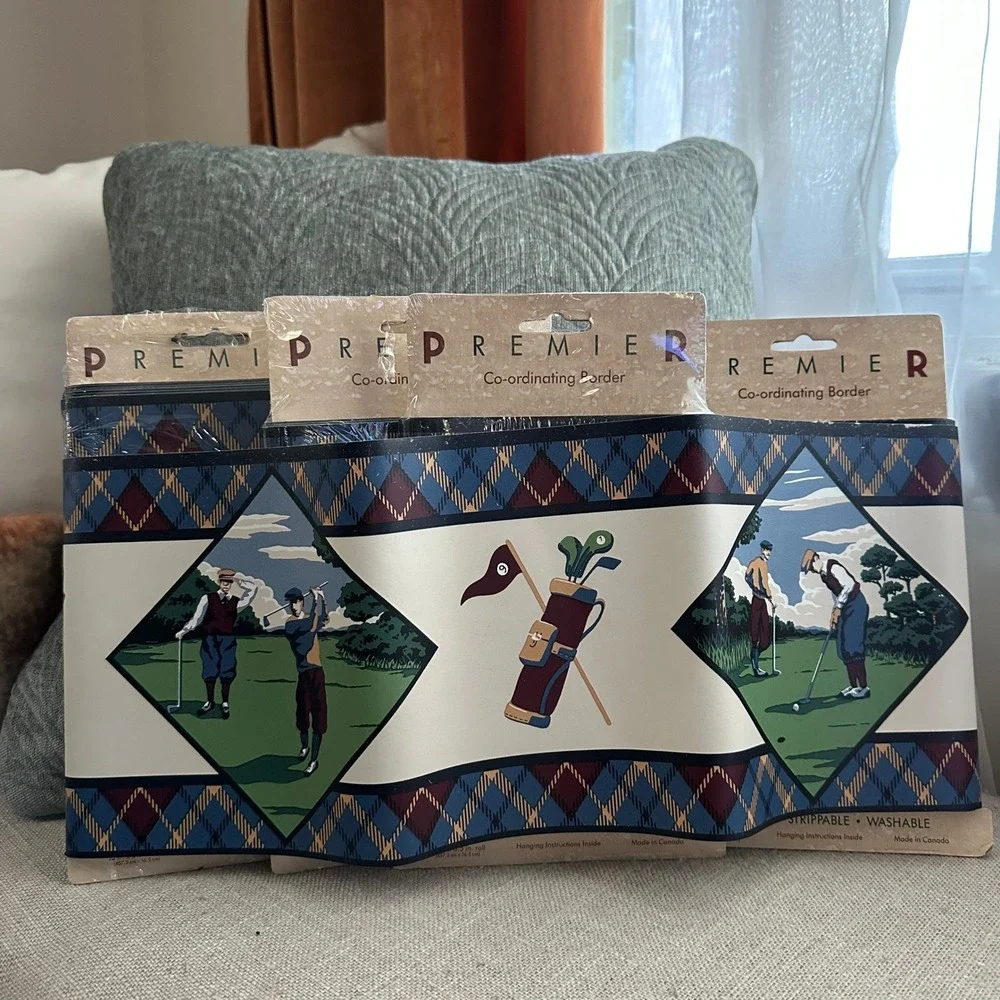 LOT Vintage Golf Golfing Club BallsWallpaper Border Roll NEW Pre-Pasted 7 Bundle